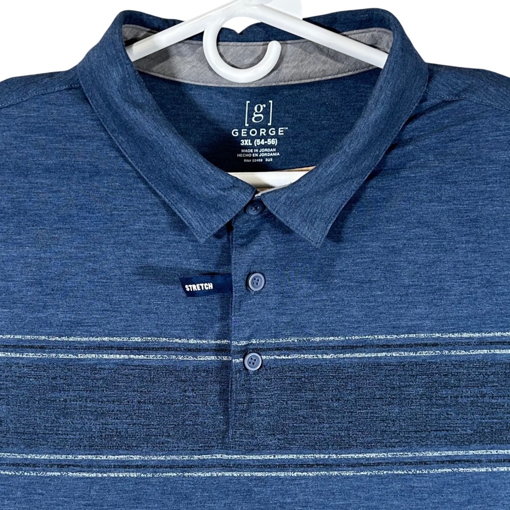 George Mens 3XL Blue Striped Stretch Performance Polo Shirt‎ Comfort